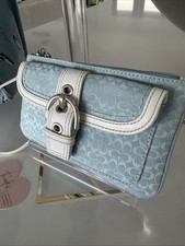 Collector Coach Blue SoHo Signature C Wristlet Leather Buckle