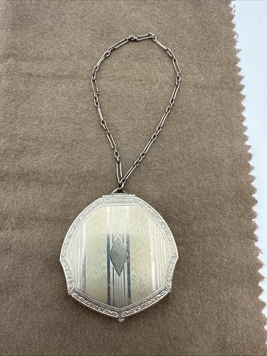 Vintage Compact Wrist Chain Silver Tone