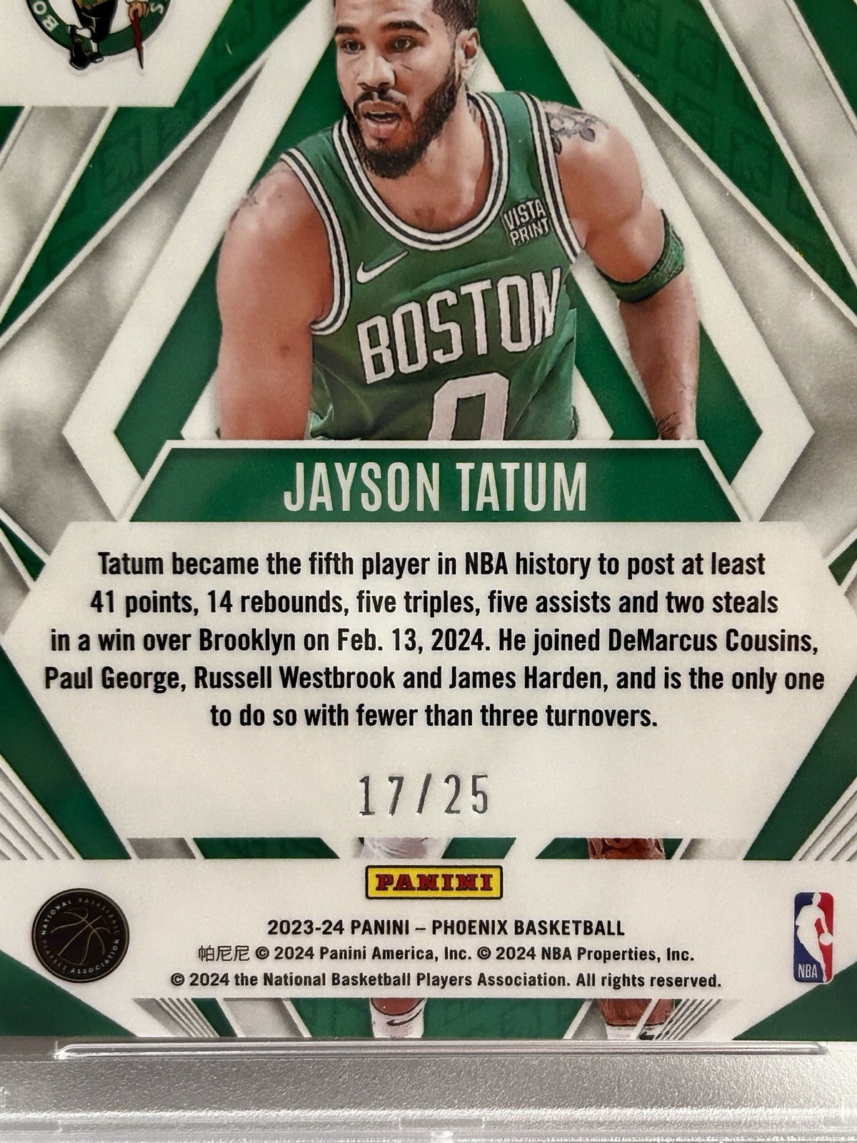 2023-24 Panini Phoenix RARE POP 2 NUMBERED PSA9-Jayson Tatum #7 Purple Ice Prizm view 2