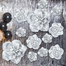 Giant Paper Flowers Artificial Large Decoration 12 PCS Silver Wall Backdrop