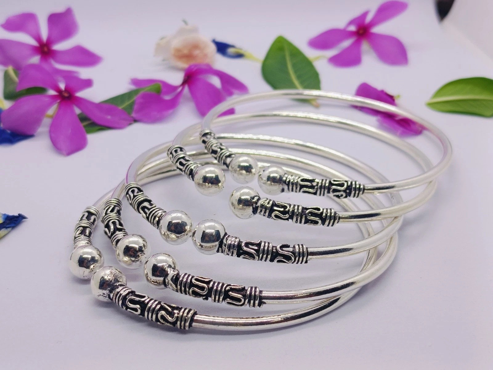 Juego de 5 Brazaletes Plata Micro GS Brazaletes Hermosa Mujer Pulsera...