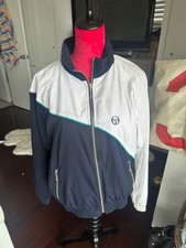 Vintage Sergio Tacchini Track Jacket Windbreaker Mens 48 Blue White 90s Zip XL