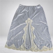 Vintage Light Blue Nylon Half Slip Lace Trim ILGWU Union Made Size Small
