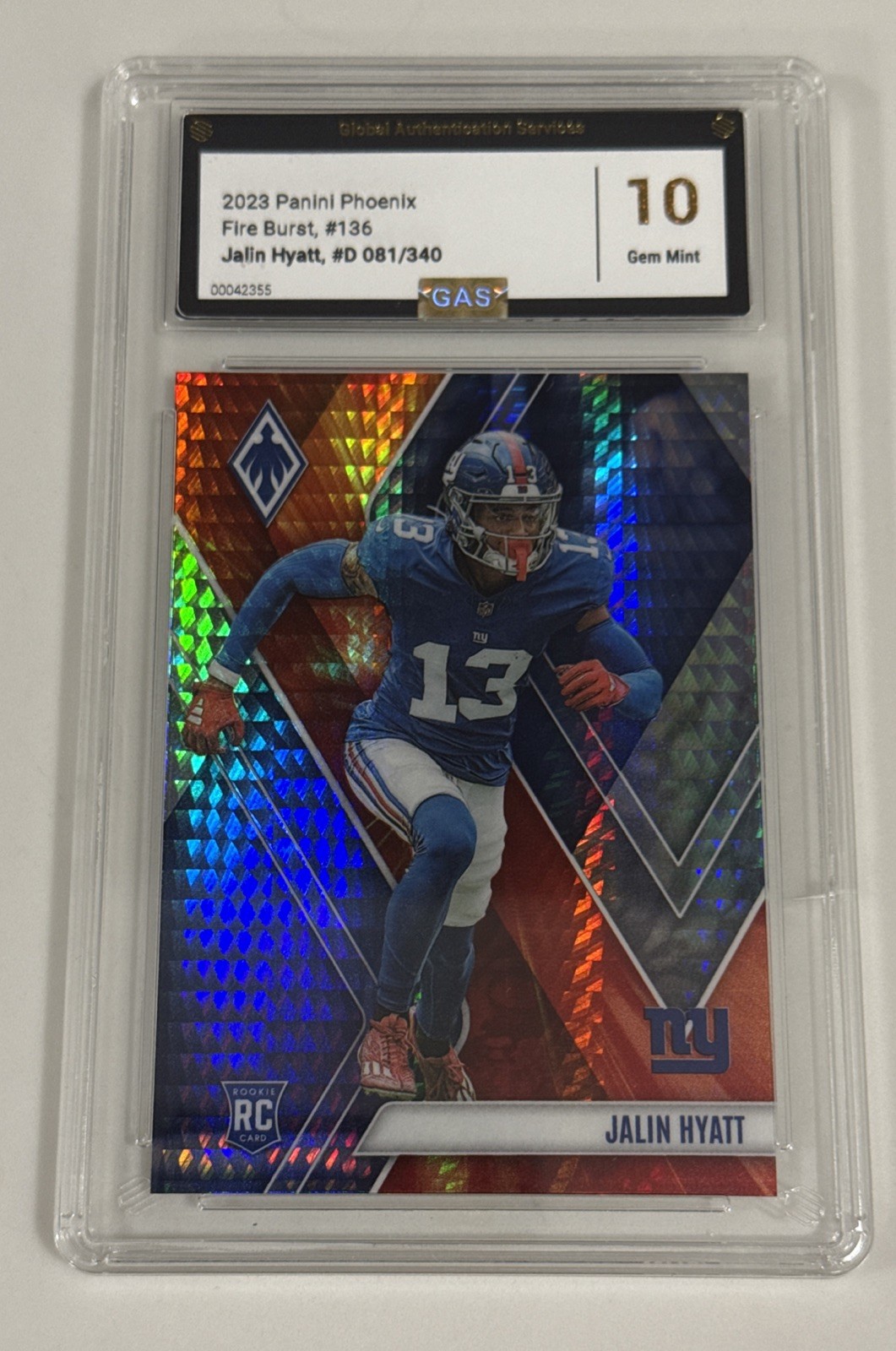 Jalin Hyatt #136 Rookie 2023 Panini Phoenix Fire Burst /340 Giants GEM 10 SP