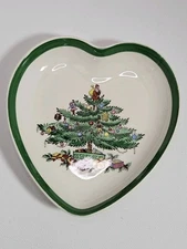 SPODE Christmas Tree Heart Shaped Candy Nut Trinket Dish (Retired) Made England