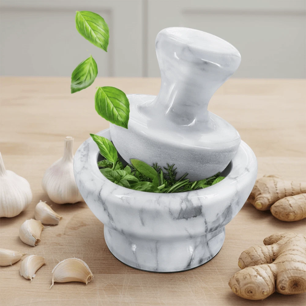 Marble Garlic Mortar Mushroom Pestle Mini Garlic Grinder Retro Herbs Grind Bowl