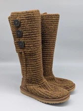 UGG Women's Classic Cardy Knit Tall Fold Over Boots Brown SN 5819 Size 5