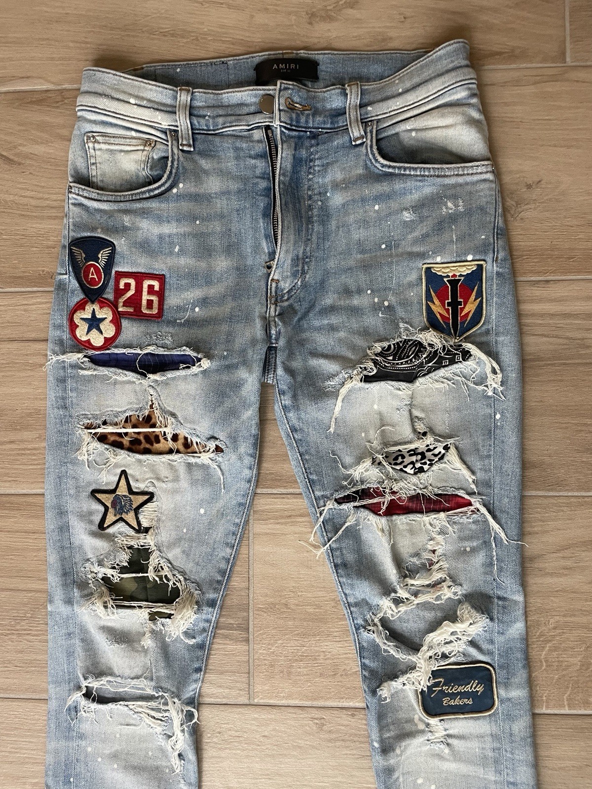Amiri MX1 Biker Patch Jeans Clay Indigo Distressed Size 30 Authentic Rare image 3