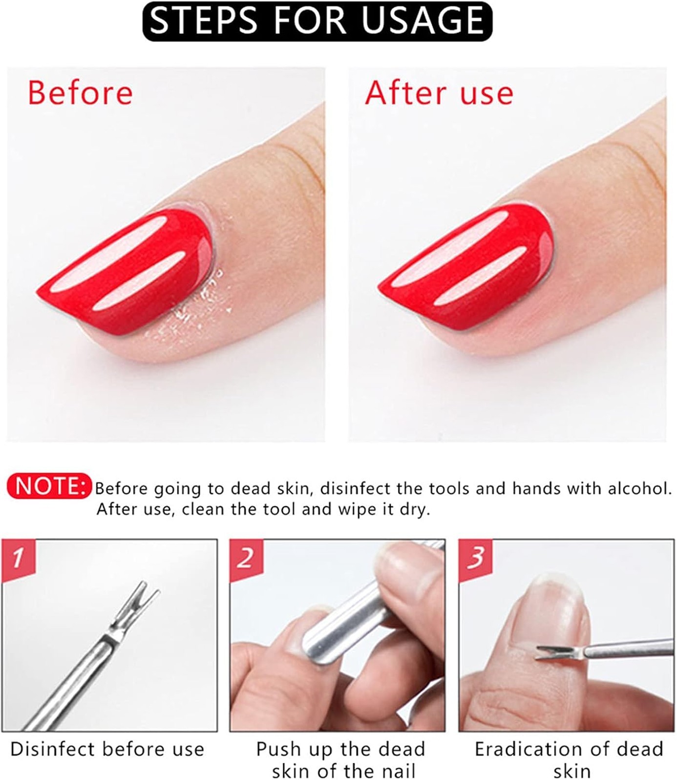 Manicure Pedicure V-Shape Cuticle Pusher Easy Remove Clean Dead Skin Knife Tool