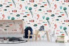 3D Jellyfish Pattern Wallpaper Wall Mural Removable Self-adhesive Sticker6001