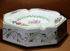 Vintage Large Ashtray Hand Painted Folk Art Ceramic Porcelain Portugal 7.5"