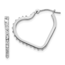 14k White Gold Diamond Fascination Heart Hinged Hoop Earrings