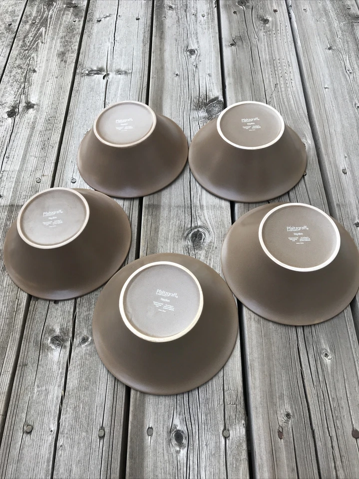 Set Of 5 Pfaltzgraff Brown Wide Trim Soup Pasta Bowl 7 1/4” Stoneware - Image 2 of 4