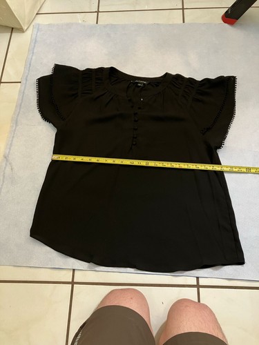 Zac & Rachel Womens Black Pom Pom Lace Detailing Short Sleeve Blouse Top Size L - Picture 5 of 7