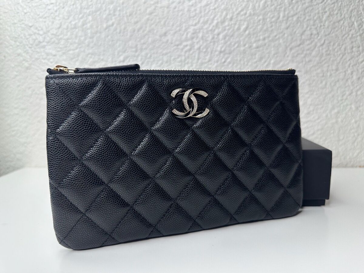 NWT 23A Chanel Classic O-Case Small Pouch Clutch Wallet Black Caviar with  Black,  in 2023