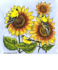 Birds Goldfinches On Sunflowers Wood Mounted Rubber Stamp NORTHWOODS PP11539 New