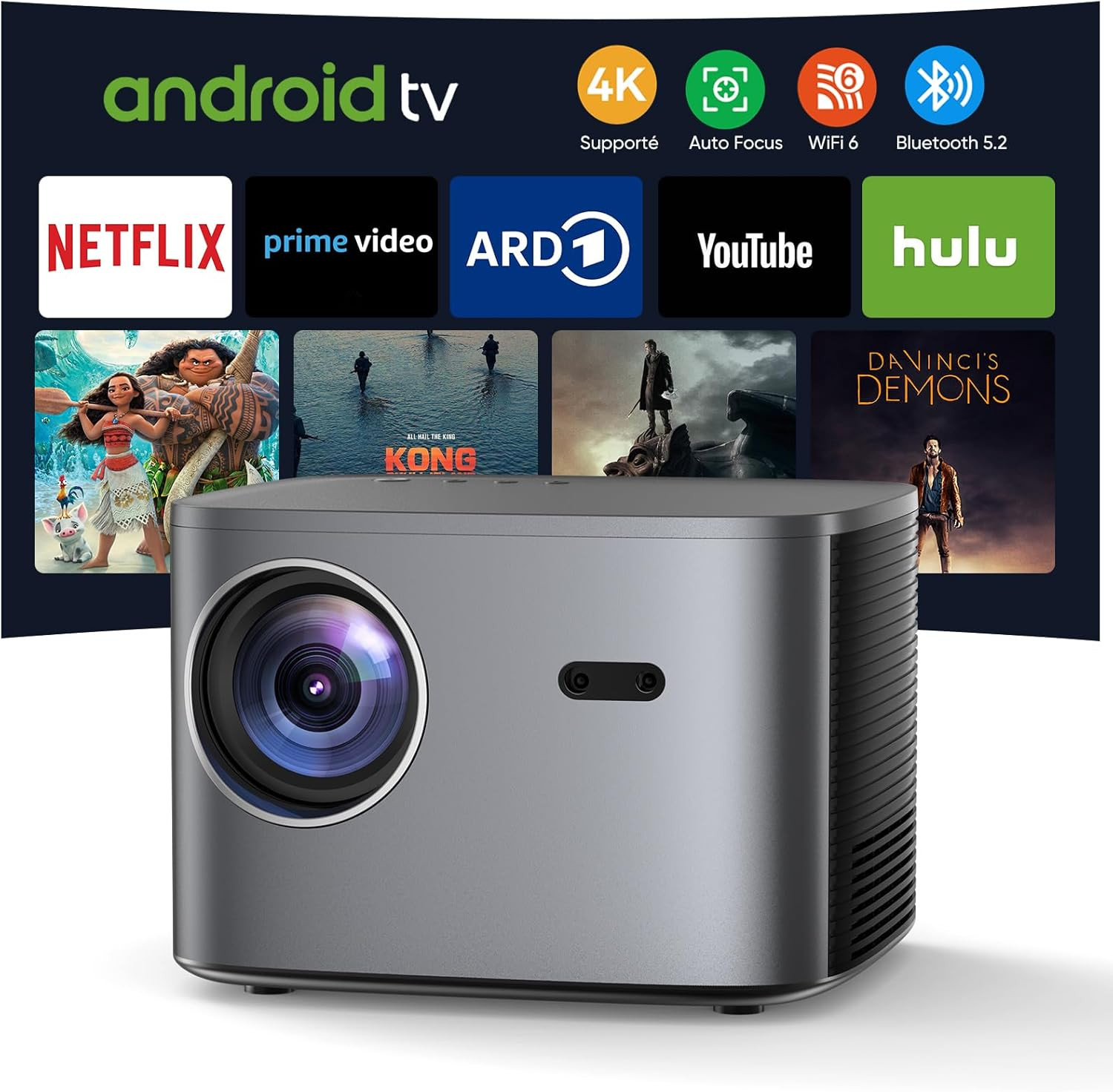 Vidéoprojecteur 4K avec Netflix certifié et autofocus automatique noir pour cinéma