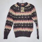 Vintage Woolrich Women's Small Grey Pink Nordic Fair Isle Wool Crew Neck Sweater