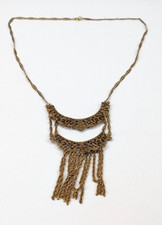 VTG Openwork Victorian Revival Statement Gold Tone Floral Fringe Necklace 27"