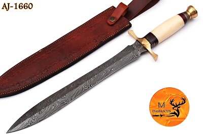CUSTOM HANDMADE FORGED DAMASCUS STEEL DOUBLE EDGE DAGGER VIKING SWORD 1660