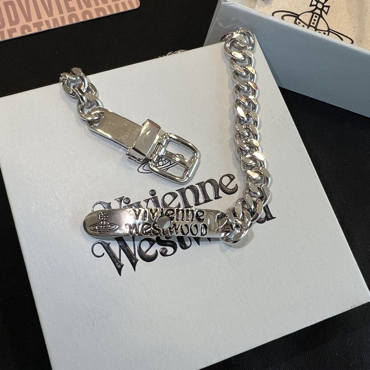 Vivienne Westwood Punk Hip Hop Belt Silver Necklace Chocker Vivienne Westwood Punk Hip Hop Belt Silver Necklace Chocker