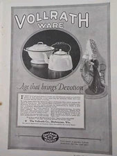 1921 Vollrath Ware White Enameled Tea Kettle Covered Pan pots vintage ad