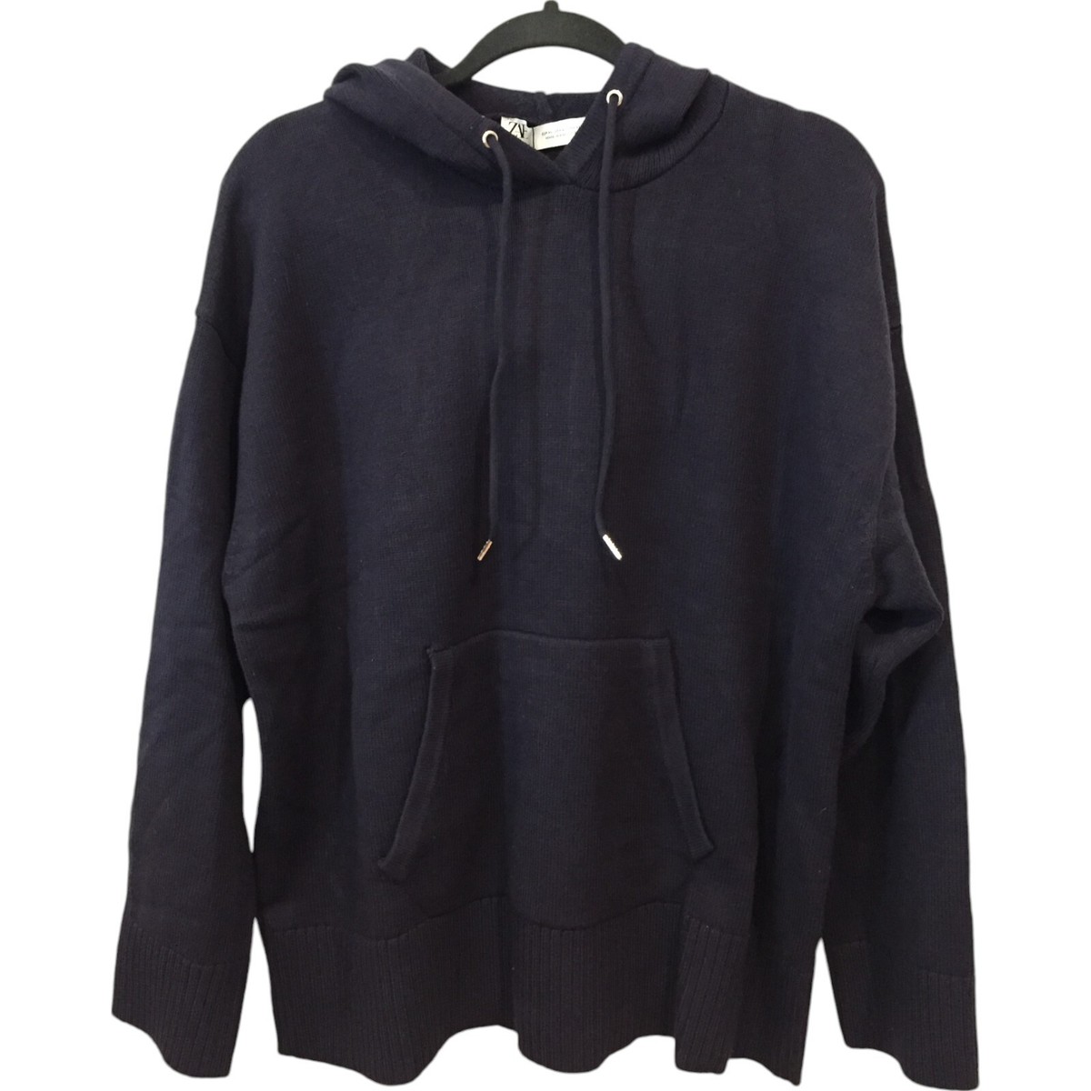 Zara Mens Sweatshirt Sweater XL Blue Drawstring Hoodie Pullover