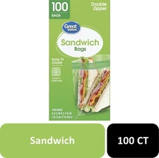 Great Value Fresh Seal Double Zipper Sandwich Bags, 100 Count