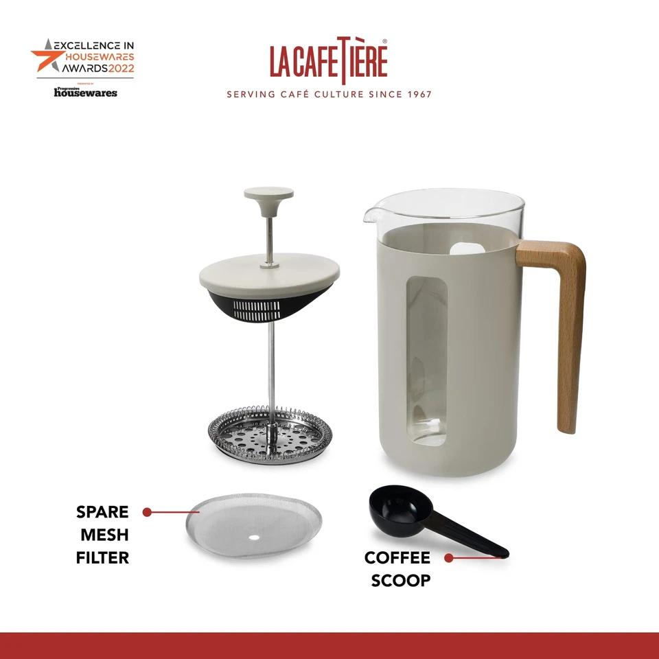 La Cafetière Cafetière Pisa Verre et Acier Inoxydable 1L 8 Tasses Blanc Boîte... - Photo 4/4