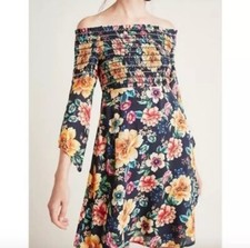 Farm Rio Floral Smocked Off The Shoulder Bell Sleeve Sasha Mini Dress, Size M
