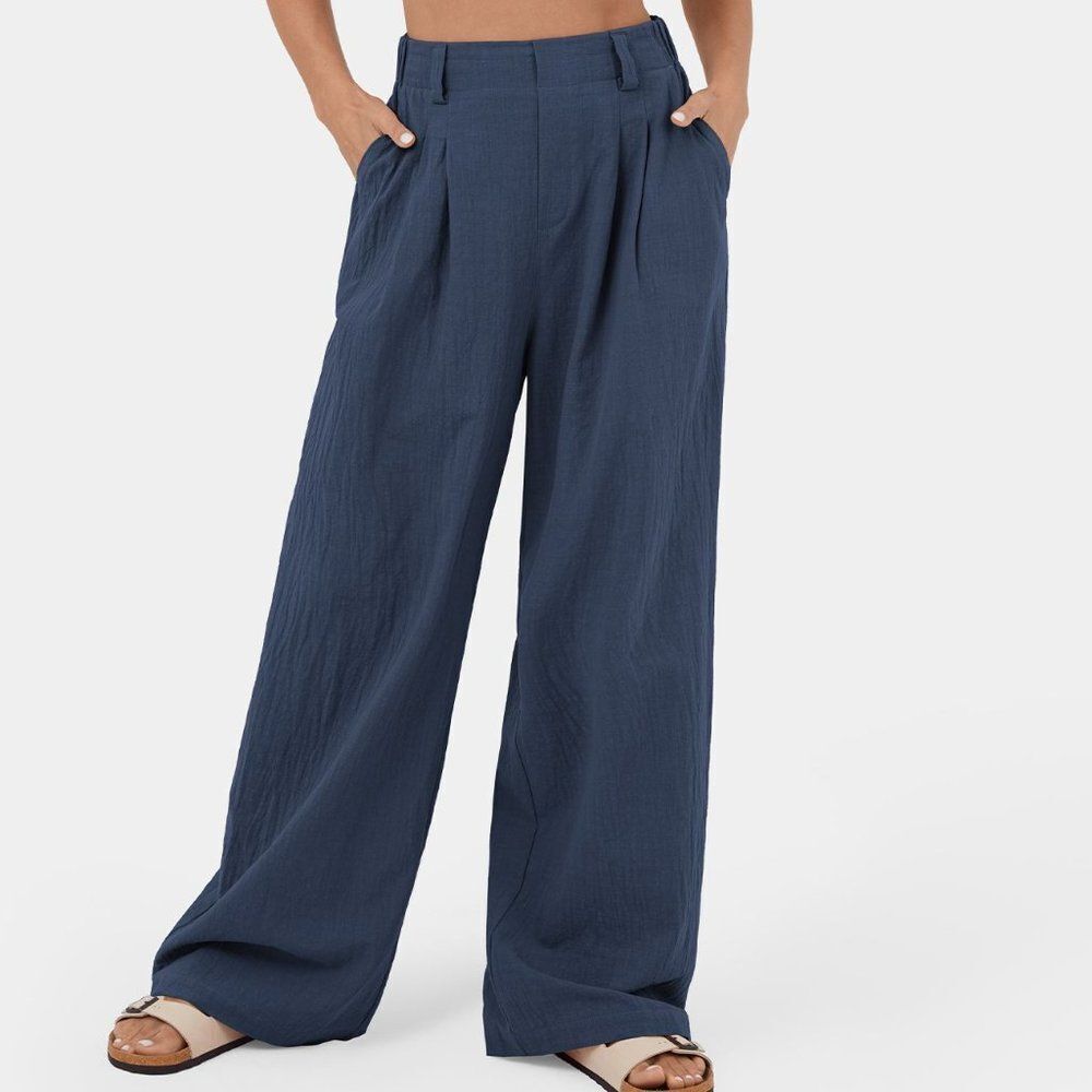 High Waisted Plicated Wide Leg Flowy Solid Palazz… - image 1