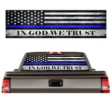 Blue Line In God We Trust Perforated Vinyl Decal 65x25 Truck SUV CAR Rear Window