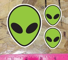 Alien Head ET Extra Terrestrial UFO Funny Decal Sticker Green White 4" - 3 for 1
