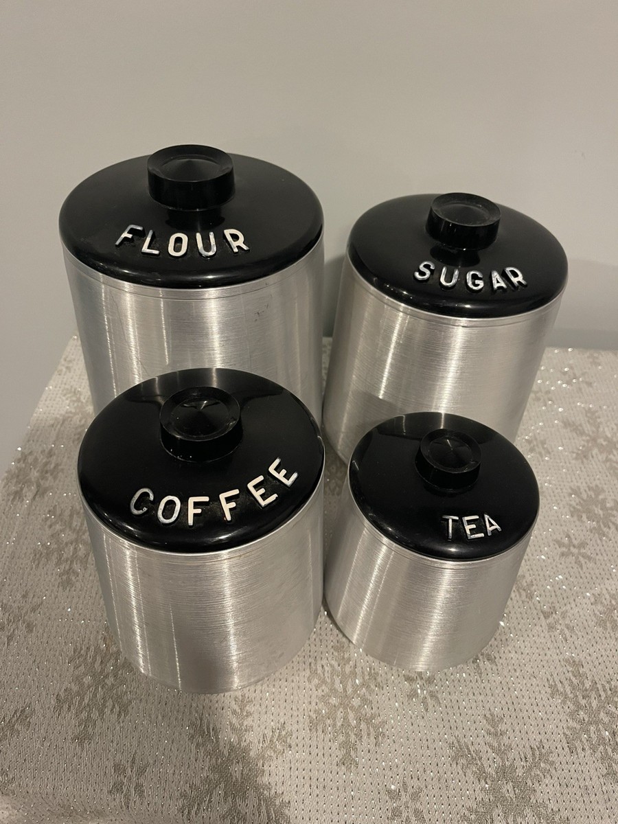 8pc Vintage Kromex Aluminum Canister Set Flour Sugar Coffee Tea