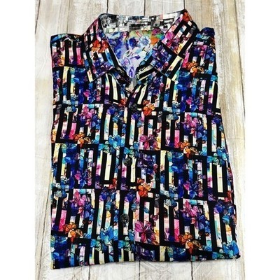 Robert Graham Mens Jump Start Short Sleeve Button Down Shirt Floral Art Medium