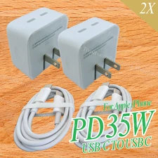 2X Fast Charger 35W Dual Type USB C Cube For iPhone 17 16 15 14 13 12 11 PD Cord