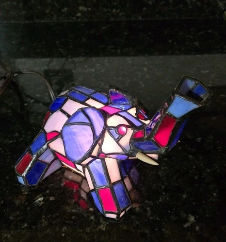 STAINED GLASS ELEPHANT LAMP - Tiffany Style - Vintage - Tested/Working