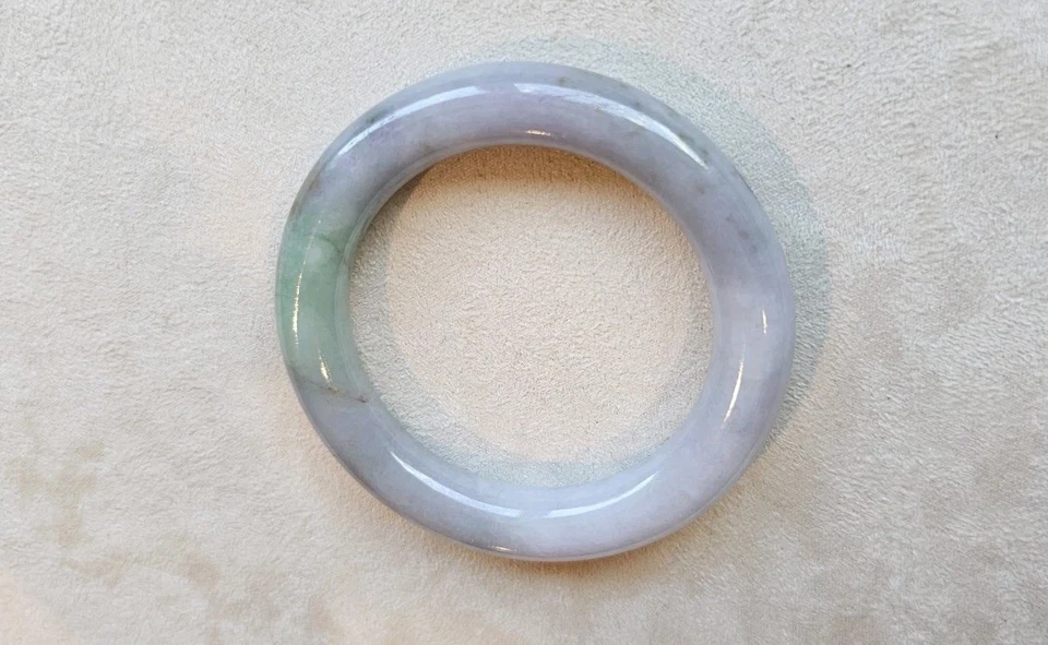 Certified  Natural Burma Grade A Jadeite Jade Bangle Lavender 55 mm Purple Green - Image 2 of 4