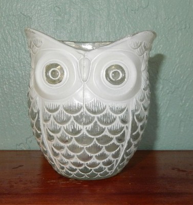 White Painted Glass Screech Owl Candle Holder