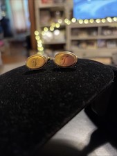 Vintage Engraved Initial Cufflinks  T  Gold T...