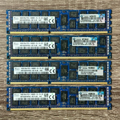 Lot of 4 16GB SK Hynix 2Rx4 PC3-14900R DDR3 1866MHz RDIMM ECC Server RAM (64GB)