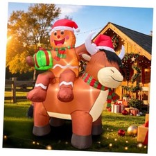 5.8FT Christmas Inflatable Highland Cow, Cute Blow Up Highland Cow with Santa