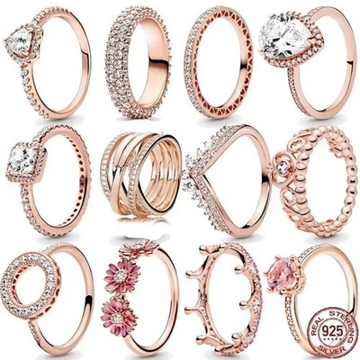 Trendiger 925 Silber Ring Roségold mit funkelnden Kristallen - Damen Modeschmuck