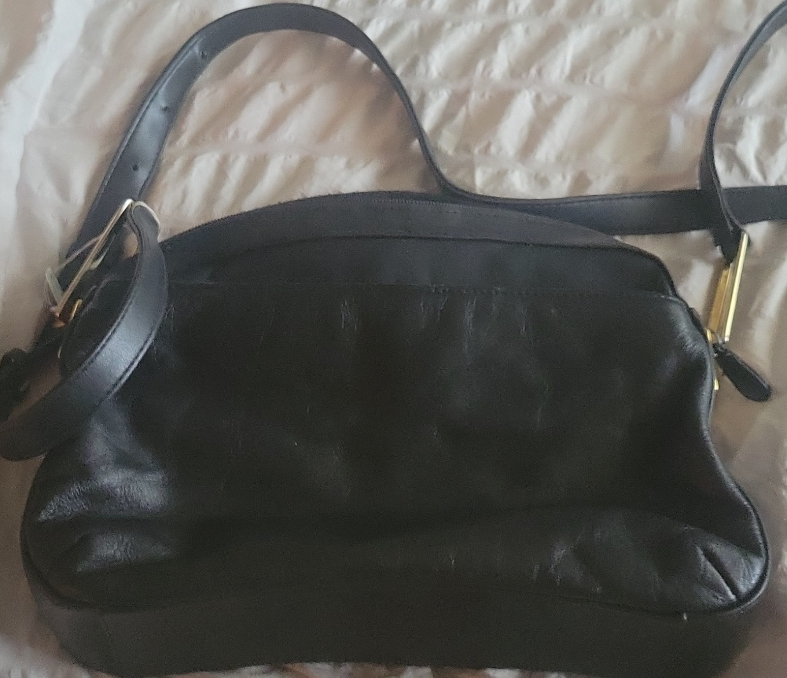 Coletta Women’s Black Crossbody Bag Zip Closure Gold Hardware Genuine Leather