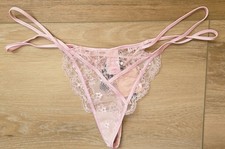 NWT Vintage Victoria's Secret Limited Pink Lace Double String V-String Panties S