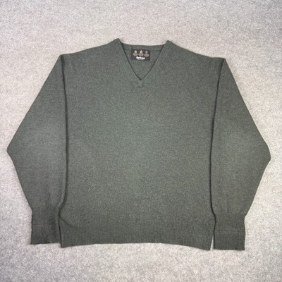 Barbour Jumper Mens Large Green Lambswool V-Neck Pullover Sweater Scotland Made