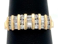 Designer HN 14K Yellow Gold Round Baguette Diamond Wedding Anniversary Band Ring