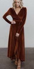 Baltic Born Sz XS Velvet maxi dress Spice Copper Velvet Wrap Dress gown