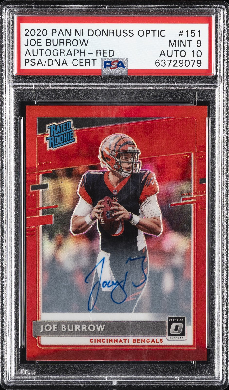 2020 PANINI DONRUSS OPTIC AUTO-RED #151 JOE BURROW ROOKIE RC 41/50 PSA 9 AUTO 10