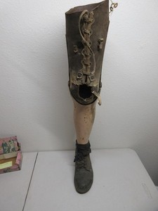 Vintage Adult Prosthetic Left Leg Made of Wood & Leather - Old Loggers Leg